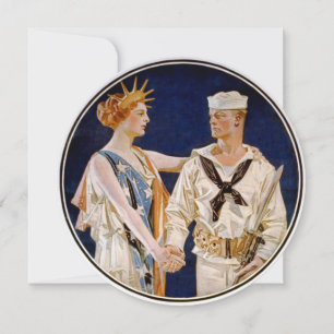 Vintager Patriotismus, Lady Liberty mit Marine Sea Einladung