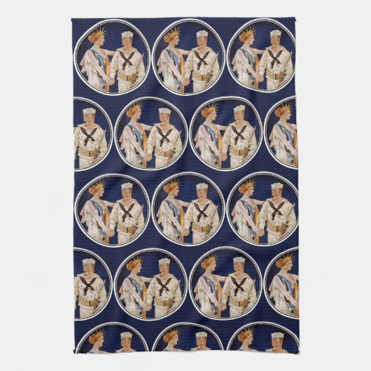 Vintager Patriotismus, Lady Liberty mit Marine Sea Geschirrtuch (Vertikal)