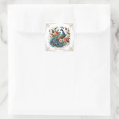 Vintager Peacock Bird Blumenstrauch Quadratischer Aufkleber (Tasche)