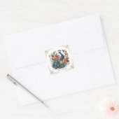 Vintager Peacock Bird Blumenstrauch Quadratischer Aufkleber (Umschlag)