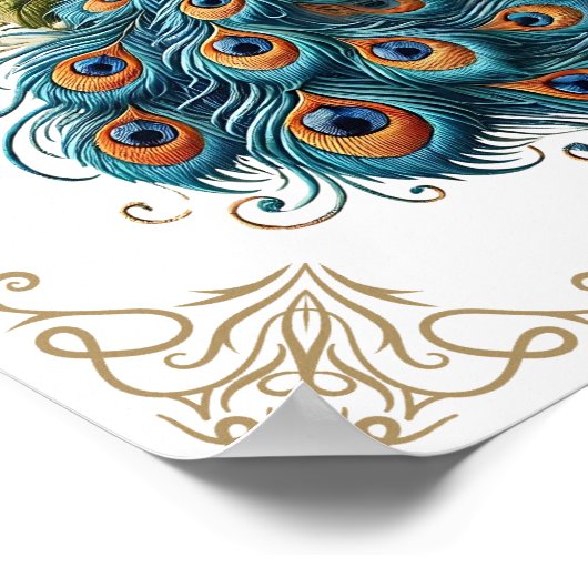 Vintager Peacock Bird Flora Poster (Ecke)