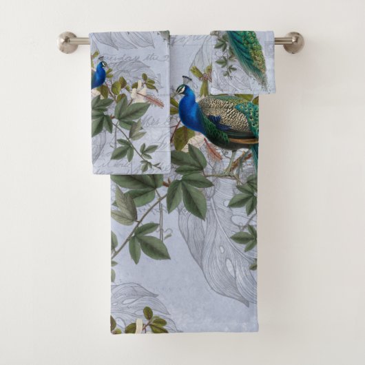 Vintager Peacock Hibiskus Ephemera Badhandtuch Set (Insitu)
