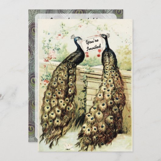 Vintager Peacocks Bridal Tee Einladung (Vorne/Hinten)