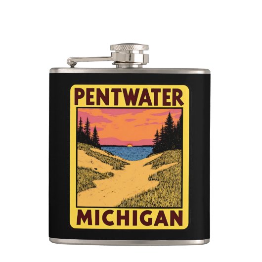 Vintager Pentwater-Michigan-Flask Flachmann (Vorderseite)