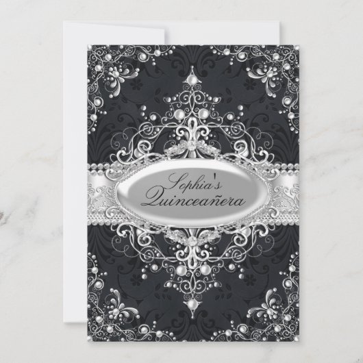 Vintager Perl-Glamour Quinceanera Einladung (Vorderseite)