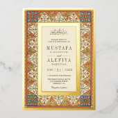 Vintager Perserrahm-Moslem-HochzeitGold Folieneinladung (Vorderseite)
