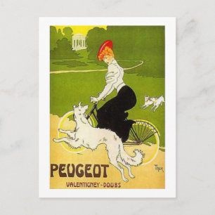 Vintager Peugeot-Reitzyklus mit Hunde-Runnin Postkarte