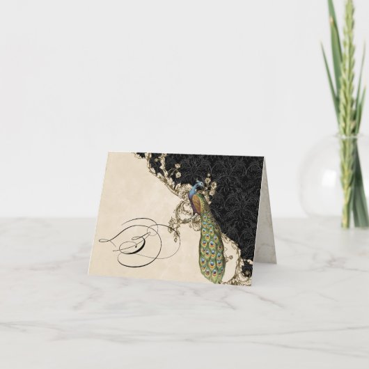 Vintager Pfau 1 mit Monogramm AnfangsNotecard - S (Vorderseite)