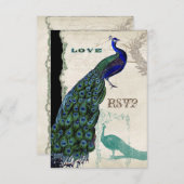 Vintager Pfau 5 - Einladung zur feierlichen Hochze (Vorne/Hinten)