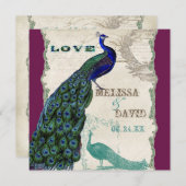 Vintager Pfau 5 - Einladung zur feierlichen Hochze (Vorne/Hinten)