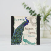 Vintager Pfau 5 - Einladung zur feierlichen Hochze (Stehend Vorderseite)