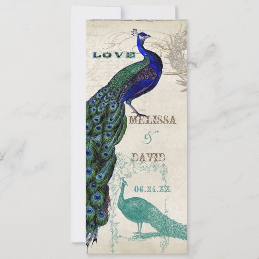 Vintager Pfau 5 - Einladung zur feierlichen Hochze (Vorderseite)