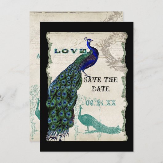 Vintager Pfau 5 - Save the Date (Vorne/Hinten)