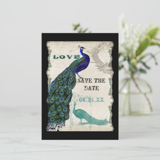 Vintager Pfau 5 - Save the Date (Stehend Vorderseite)
