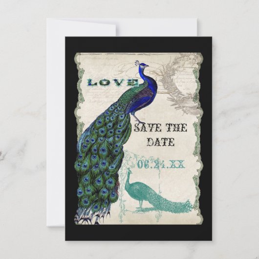 Vintager Pfau 5 - Save the Date (Vorderseite)