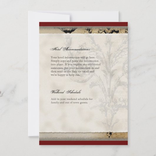 Vintager Pfau 6 - Einladung zur Hochzeit (Rückseite)