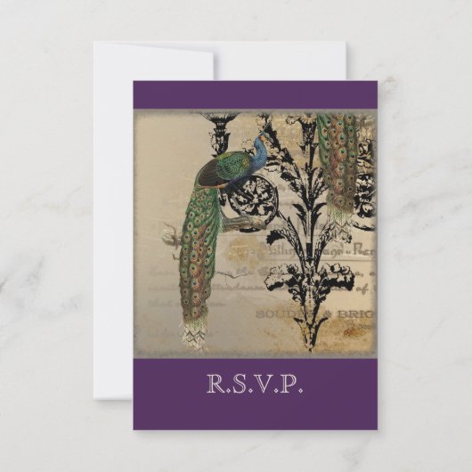 Vintager Pfau 6 - Einladung zur Hochzeit (Rückseite)