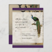 Vintager Pfau 6 - Einladung zur Hochzeit (Vorne/Hinten)