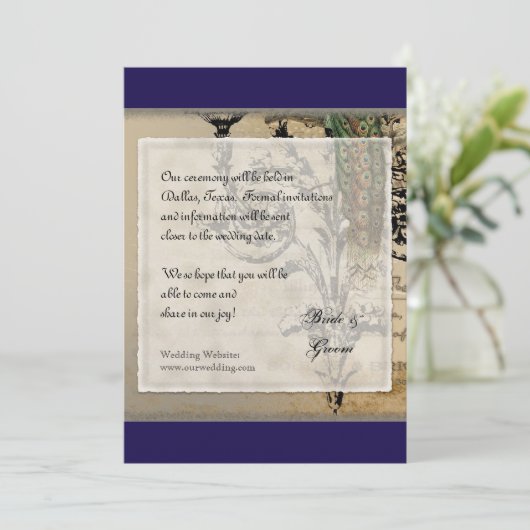 Vintager Pfau 6 - Save the Date (Stehend Vorderseite)