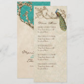 Vintager Pfau-aquamarines Blau, Menükarte (Vorne/Hinten)