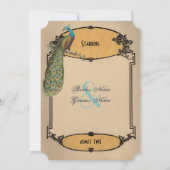 Vintager Pfau Art Deco Spielplan Hochzeit Einladung (Rückseite)