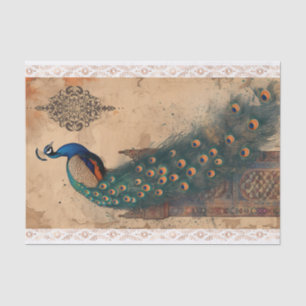 Vintager Pfau auf Damaskus - Zieruntergrund #2 Seidenpapier