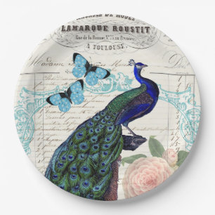 Vintager Pfau auf französischer Pappteller