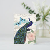 Vintager Pfau auf französischer Postkarte (Stehend Vorderseite)
