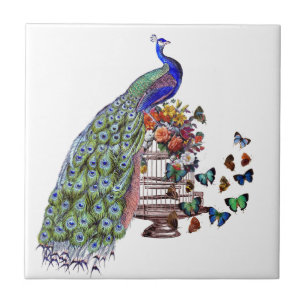 Vintager Pfau auf Käfig Fliese