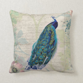 Vintager Pfau, Blumen und Schmetterling Kissen