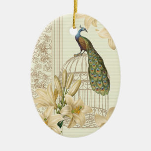 Vintager Pfau der französischen Lilie im Jugendsti Keramik Ornament