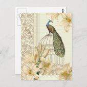 Vintager Pfau der französischen Lilie im Jugendsti Postkarte (Vorne/Hinten)
