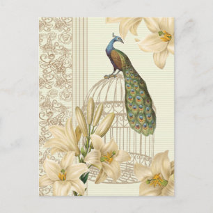 Vintager Pfau der französischen Lilie im Jugendsti Postkarte