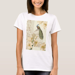 Vintager Pfau der französischen Lilie im Jugendsti T-Shirt