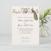 Vintager Pfau & Etching Hochzeit Einladung Weiß (Stehend Vorderseite)