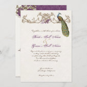 Vintager Pfau & Etching Hochzeit Einladung Weiß (Vorne/Hinten)