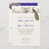 Vintager Pfau & Etching Hochzeit Einladung Weiß (Vorne/Hinten)