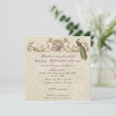 Vintager Pfau & Etchings Einladung Hochzeit (Stehend Vorderseite)