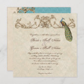 Vintager Pfau & Etchings Einladung zur Hochzeit (Vorne/Hinten)