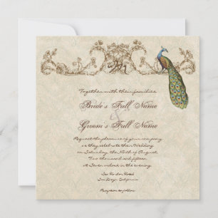 Vintager Pfau & Etchings Einladung zur Hochzeit