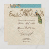 Vintager Pfau & Etchings Einladung zur Hochzeit (Vorne/Hinten)