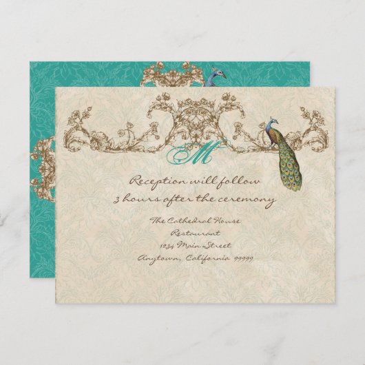 Vintager Pfau & Etchings Empfang Einladung (Vorne/Hinten)