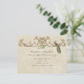 Vintager Pfau & Etchings Empfang Einladung (Stehend Vorderseite)