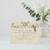 Vintager Pfau & Etchings Empfang Einladung (Stehend Vorderseite)