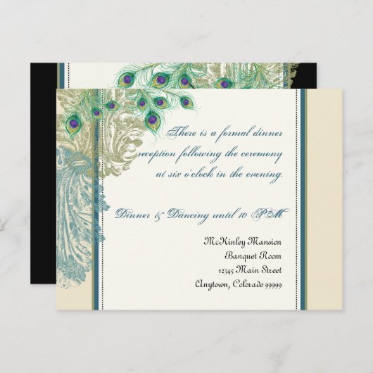 Vintager Pfau, Feathers Empfang Einladung (Vorne/Hinten)