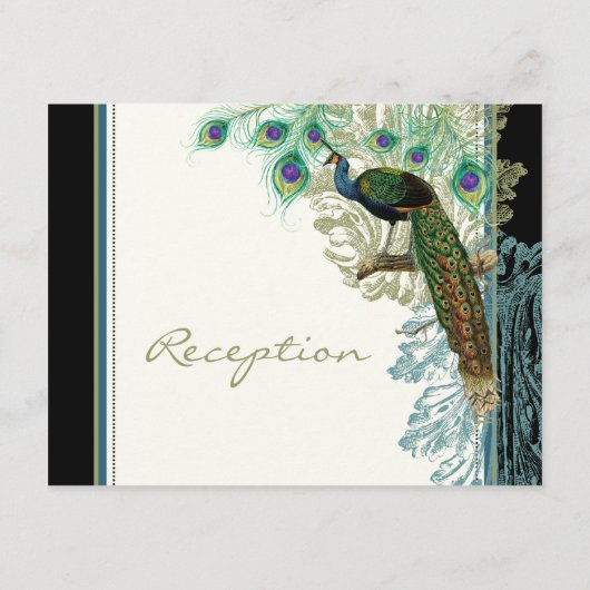 Vintager Pfau, Feathers Empfang Einladung (Rückseite)