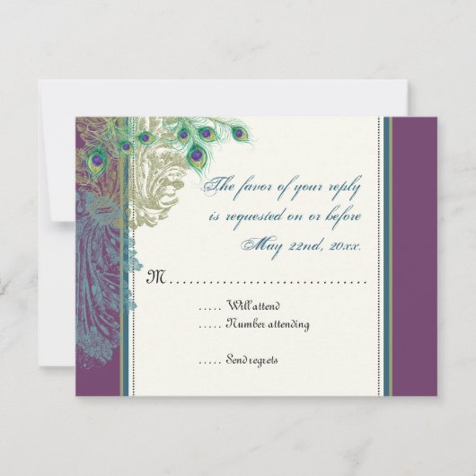 Vintager Pfau, Feathers-UAWG RSVP Karte (Vorderseite)