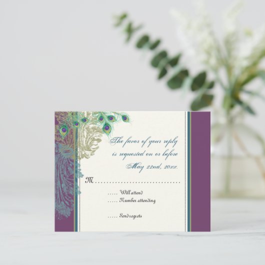 Vintager Pfau, Feathers-UAWG RSVP Karte (Stehend Vorderseite)