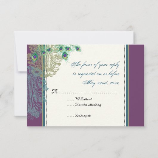 Vintager Pfau, Feathers-UAWG RSVP Karte (Vorderseite)