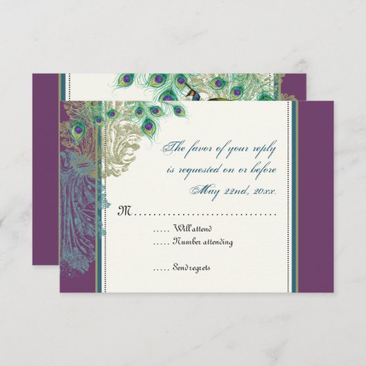 Vintager Pfau, Feathers-UAWG RSVP Karte (Vorne/Hinten)